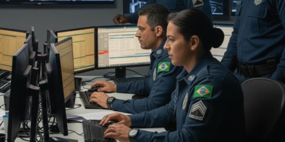 Policiais trabalhando em sala de comando orcrim