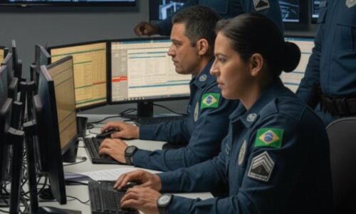 Policiais trabalhando em sala de comando orcrim